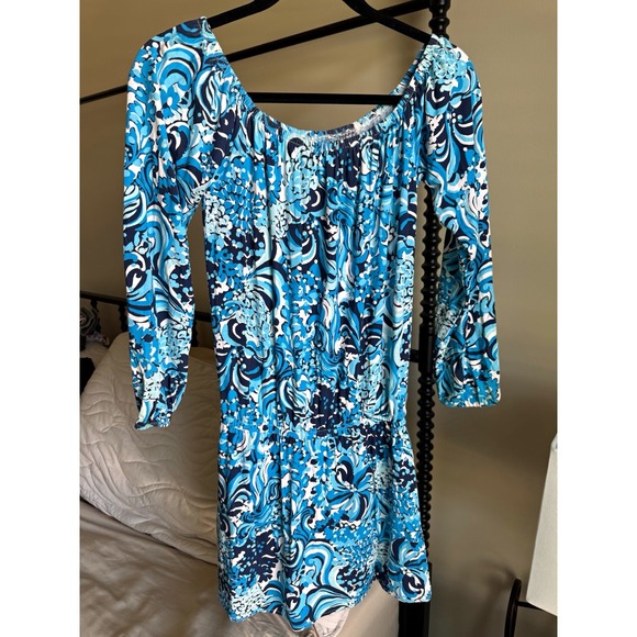 Lilly Pulitzer Dresses & Skirts - Lilly Pulitzer XXS Blue Floral Skirt Overlay Romper Long Sleeve Skort